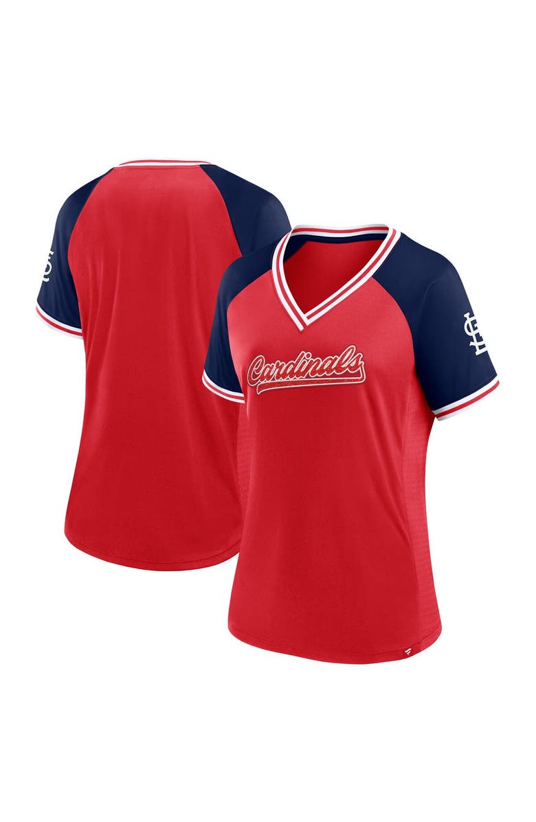 FANATICS Women's Fanatics Branded Red St. Louis Cardinals Glitz & Glam League Diva Raglan V-Neck T-Shirt, Alternate, color, Red