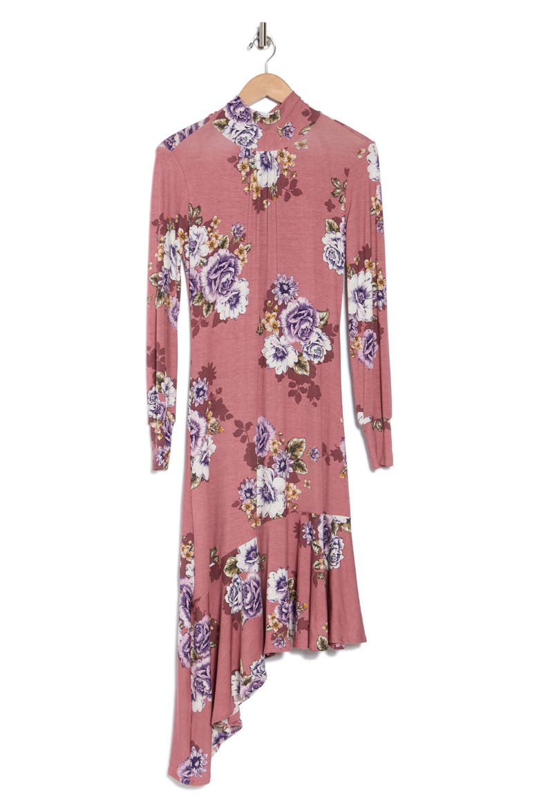 Long Sleeve Asymmetric, Alternate, color, CLAY AND BLACK FLORAL