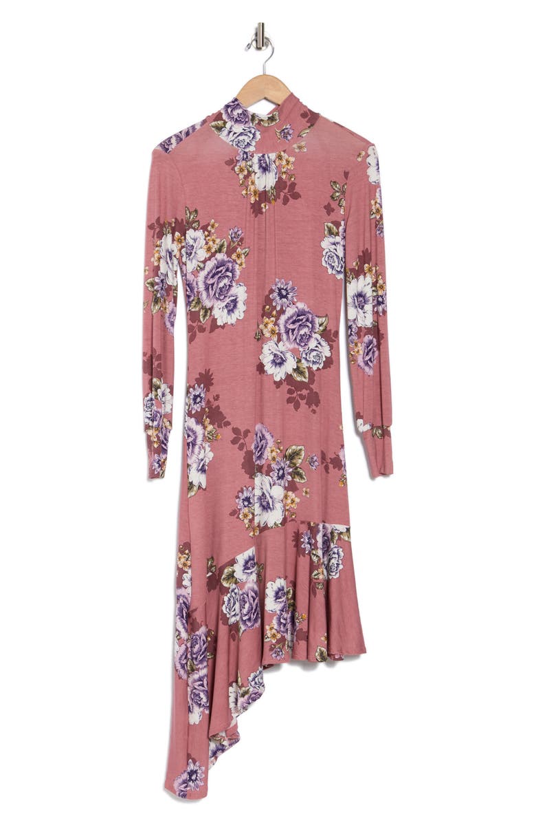 GO COUTURE Long Sleeve Asymmetric, Alternate, color, Clay And Black Floral