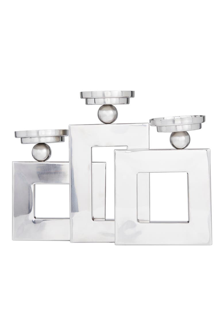 Silvertone Stainless Steel Pillar 3 Plate Candle Holder, Alternate, color, SILVER