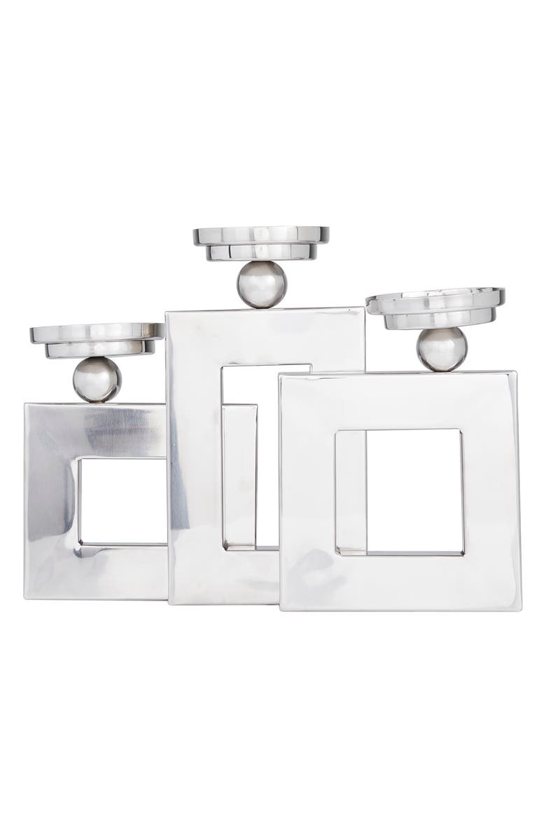 VIVIAN LUNE HOME Silvertone Stainless Steel Pillar 3 Plate Candle Holder, Alternate, color, Silver