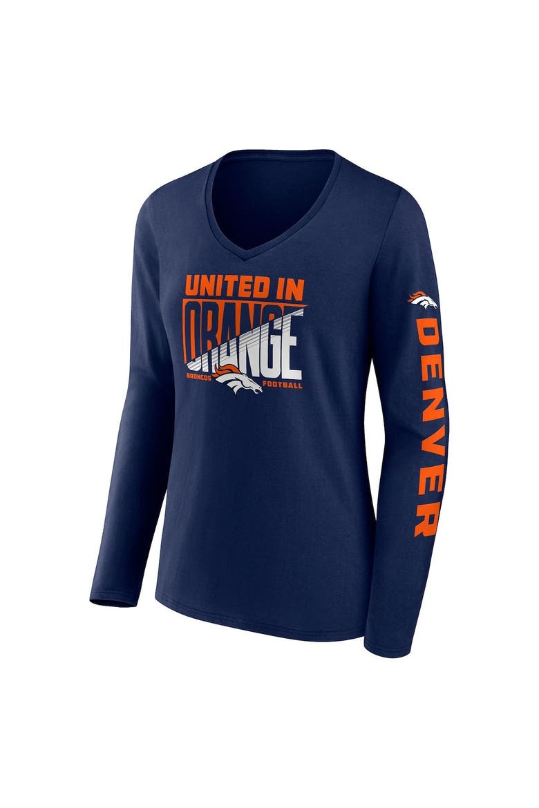 Women's Fanatics Branded Navy Denver Broncos Hometown Sweep Long Sleeve V-Neck T-Shirt, Alternate, color, Navy