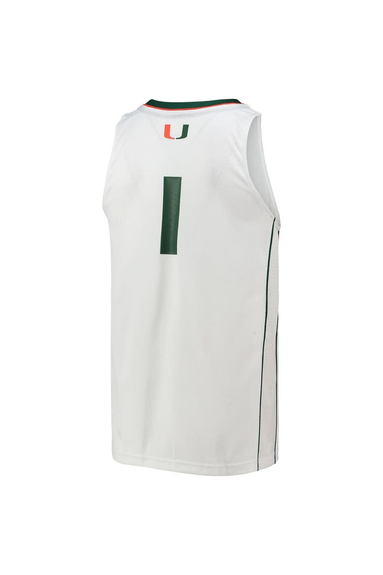 Men's adidas #1 White Miami Hurricanes Team Swingman Basketball Jersey, Alternate, color, White