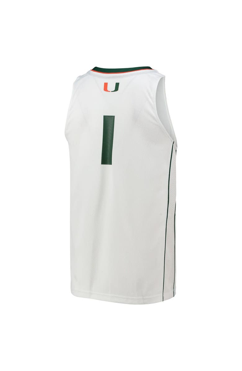 adidas Men's adidas #1 White Miami Hurricanes Team Swingman Basketball Jersey, Alternate, color, White
