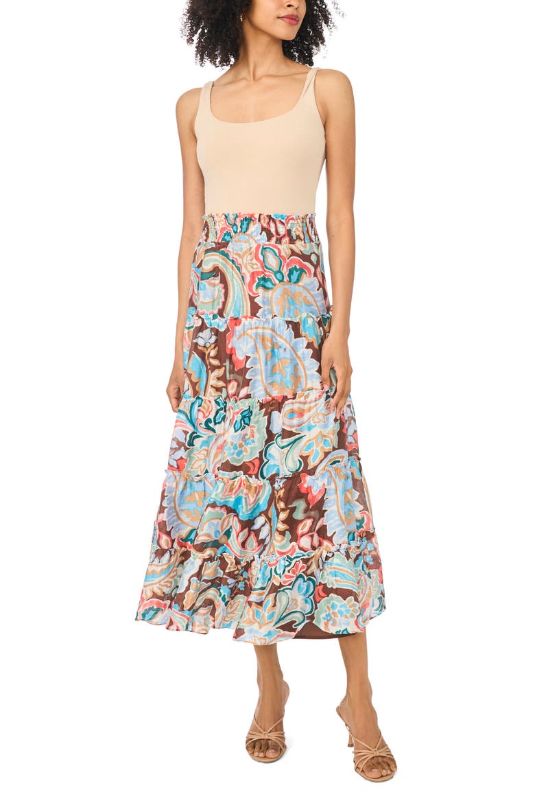 Printed Midi Skirt, Alternate, color, COCOA