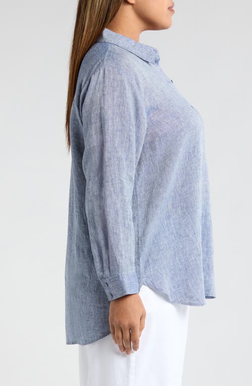 Eileen Fisher Classic Collar Organic Linen Button-up Shirt In Chambray