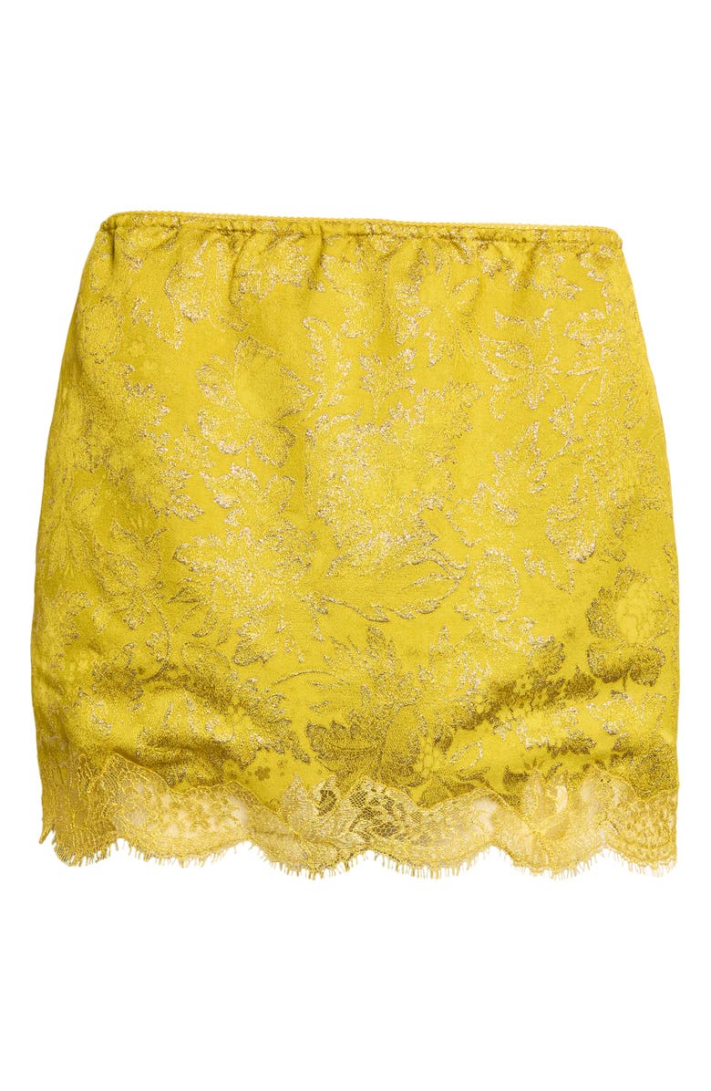 Saint Laurent Baroque Jacquard & Lace Miniskirt, Main, color, Jaune Acide Or