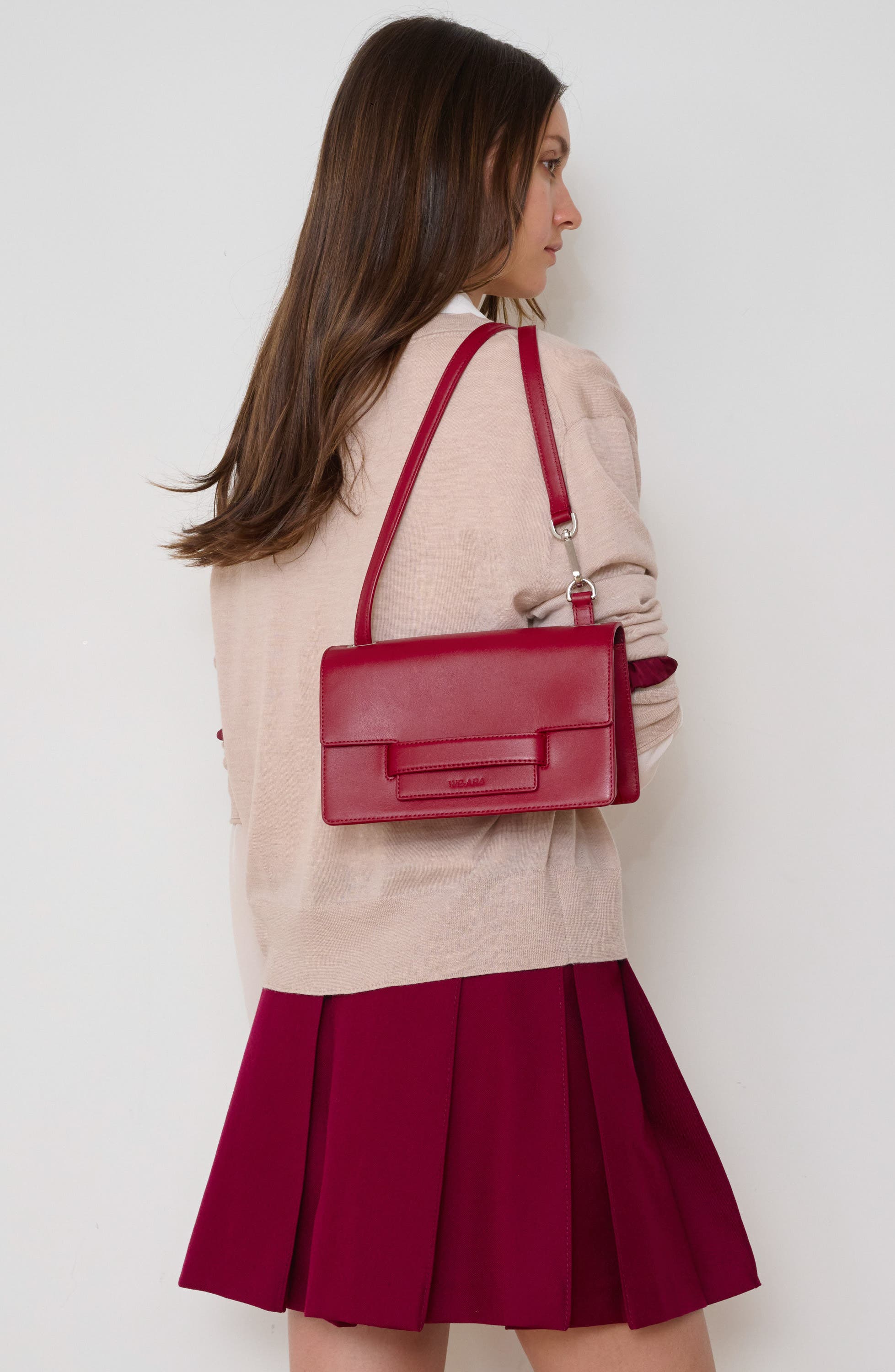 The Accordion Leather Shoulder Bag, Alternate, color, MAROON