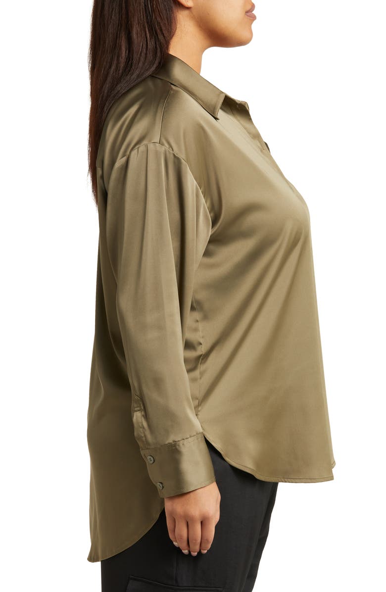Open Edit High-Low Satin Button-Up Shirt, Alternate, color,