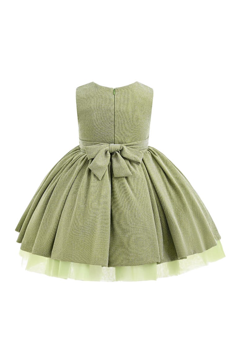 Isalyn Glitter Bow Dress, Alternate, color, Olive Green