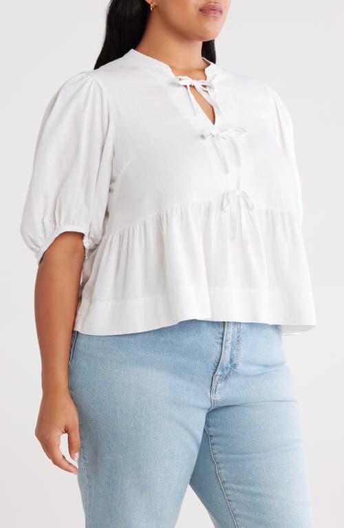 Caslon ® Linen Blend Tie Front Peplum Top In White