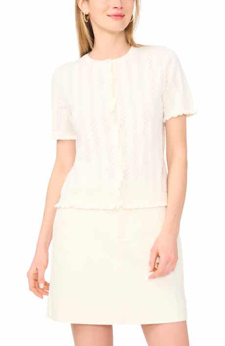 Pointelle Short Sleeve Cardigan