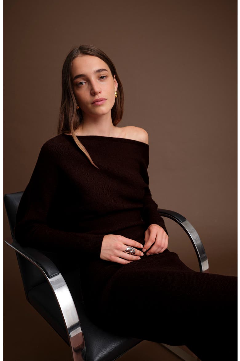 Elijah One-Shoulder Long Sleeve Midi Sweater Dress, Alternate, color, CACAO