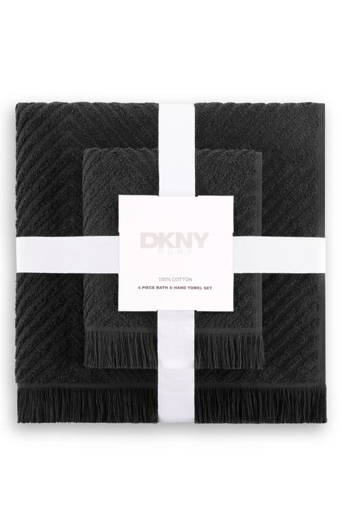 Dkny Pure 4-piece Herringbone Cotton Bath Towel & Hand Towel Set In Black