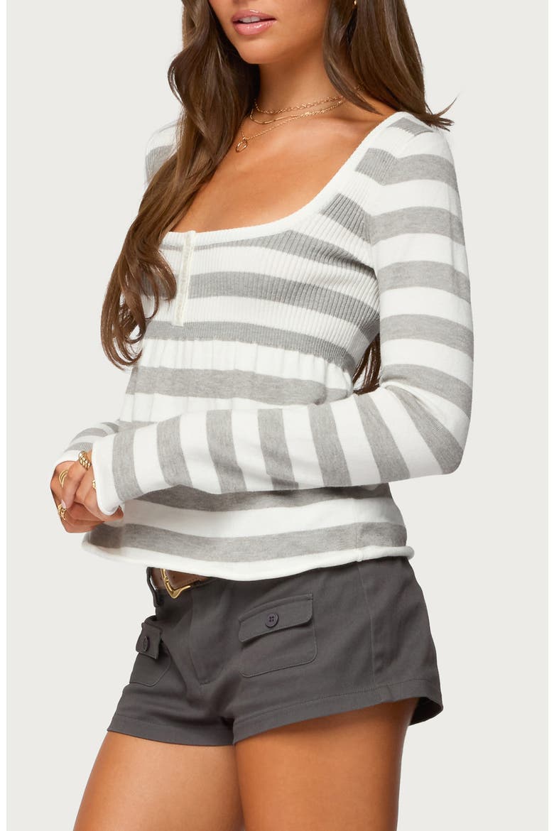 Lockie Stripe Knit Babydoll Top, Alternate, color, LIGHT-GRAY