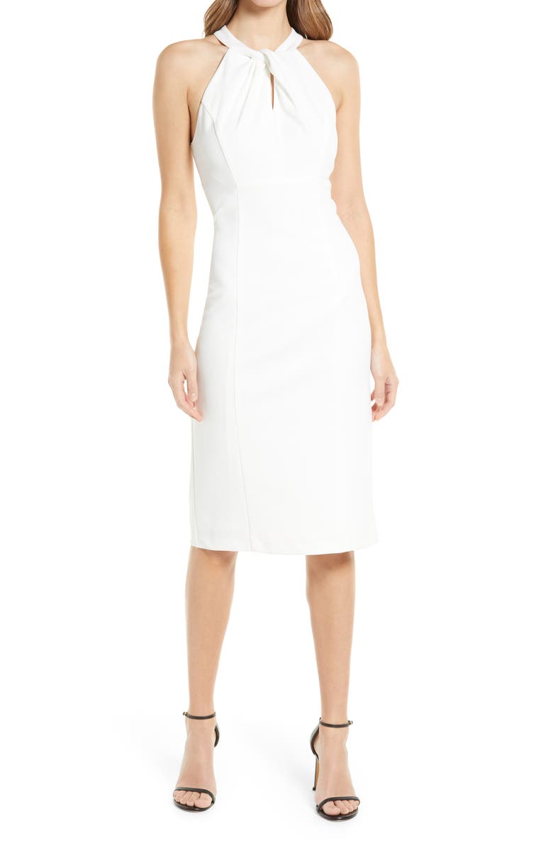 Julia Jordan Twist Neck Sheath Dress, Main, color, Ivory