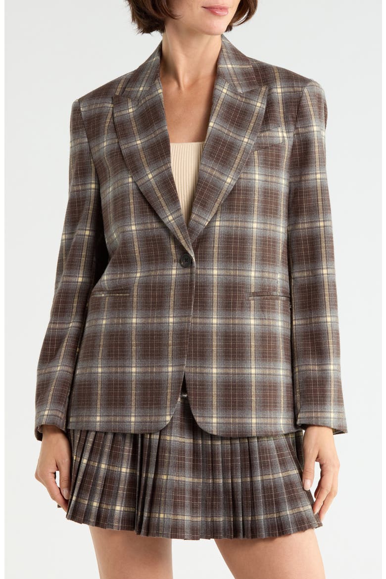 Oversized Plaid Blazer, Main, color, SEAL BROWN REED YELLOW PLAID