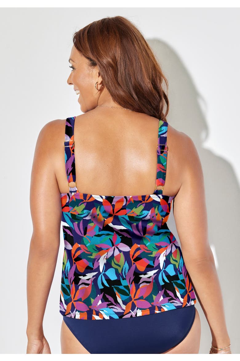 Flared Tankini Top, Alternate, color, Navy Abstract Floral