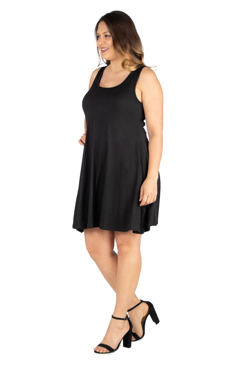 24seven Comfort Apparel Plus Size Fit N Flare Tank Mini Dress, Alternate, color, Black
