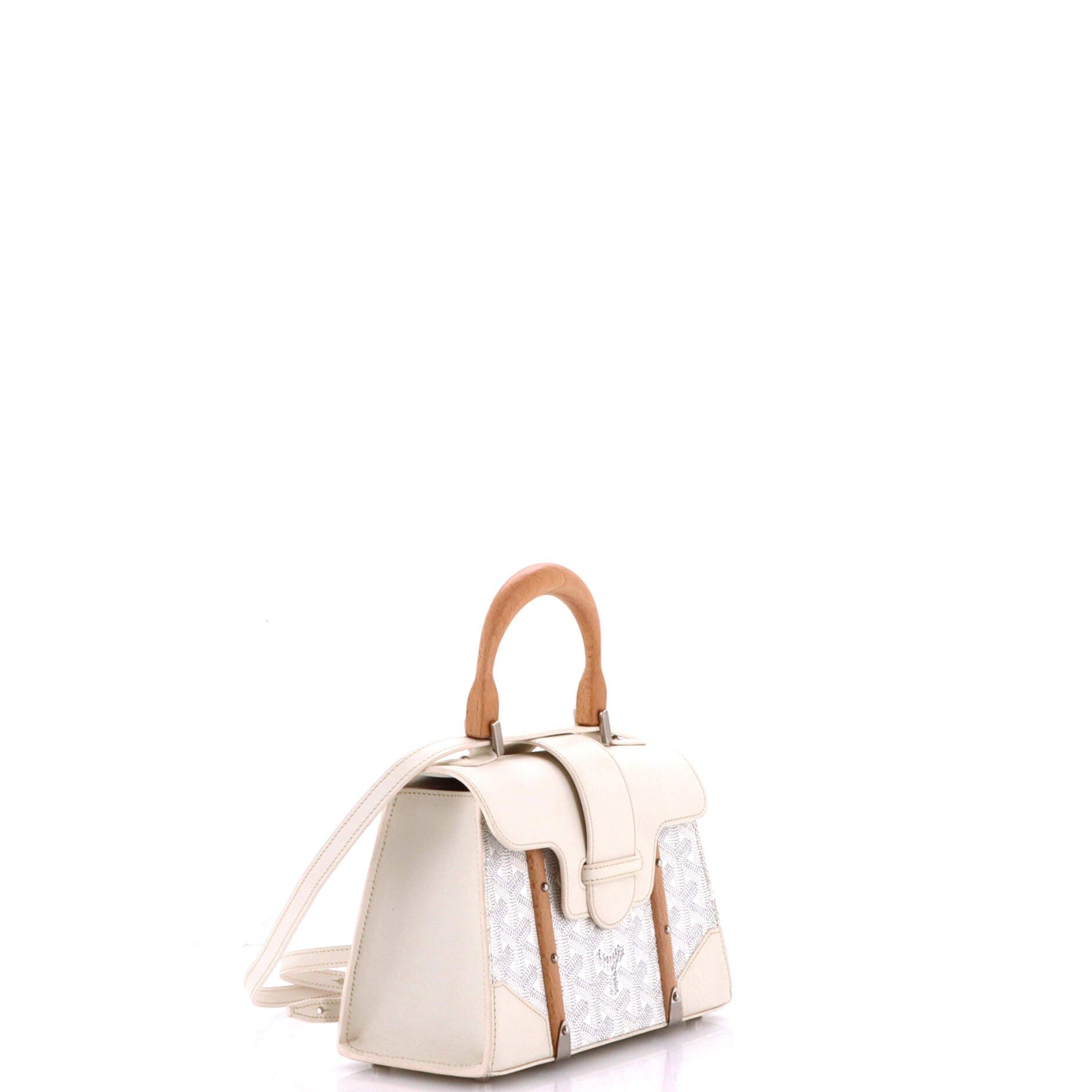 Pre-Owned Goyard Structured Saigon Top Handle Bag Coated Canvas with Leather Mini, Alternate, color, White