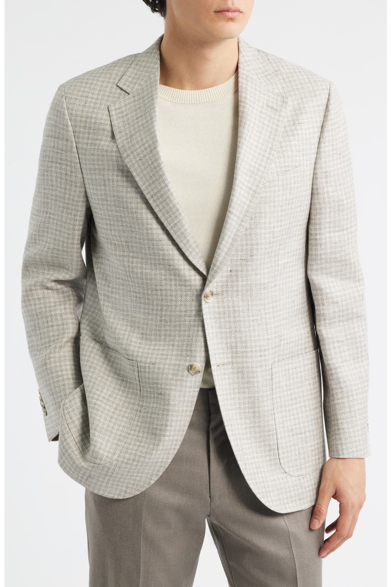 Hyperlight Soft Tan Check Linen & Wool Blend Sport Coat, Alternate, color, TAN