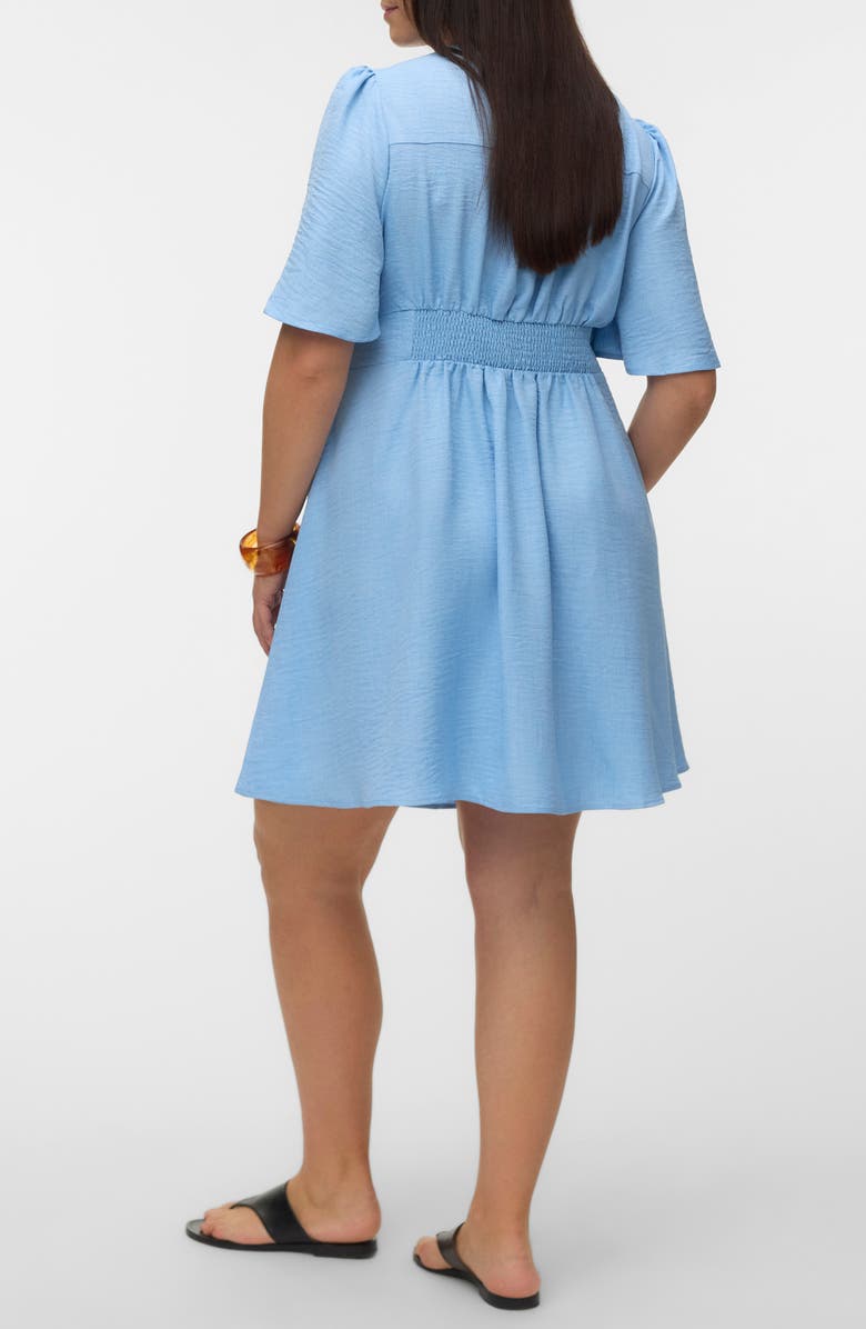 VERO MODA Short Sleeve Button Front Chambray Dress, Alternate, color, Chambray Blue Melange