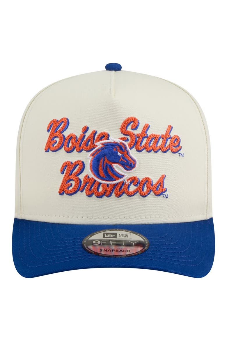 Men's New Era Cream/Royal Boise State Broncos Vintage Chainstitch 9FIFTY A-Frame Snapback Hat, Alternate, color, Cream