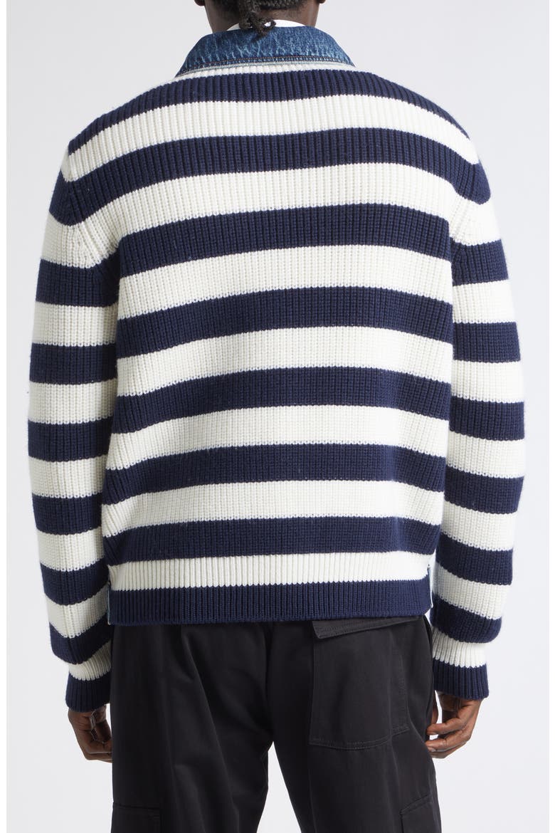 Mixed Media Stripe Wool & Cotton Denim Cardigan Jacket, Alternate, color, VARIANTE ABBINATA