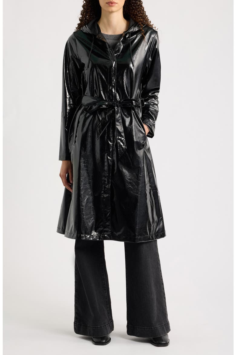 Waterproof A-Line Long Raincoat, Main, color, CRACKL BLACK