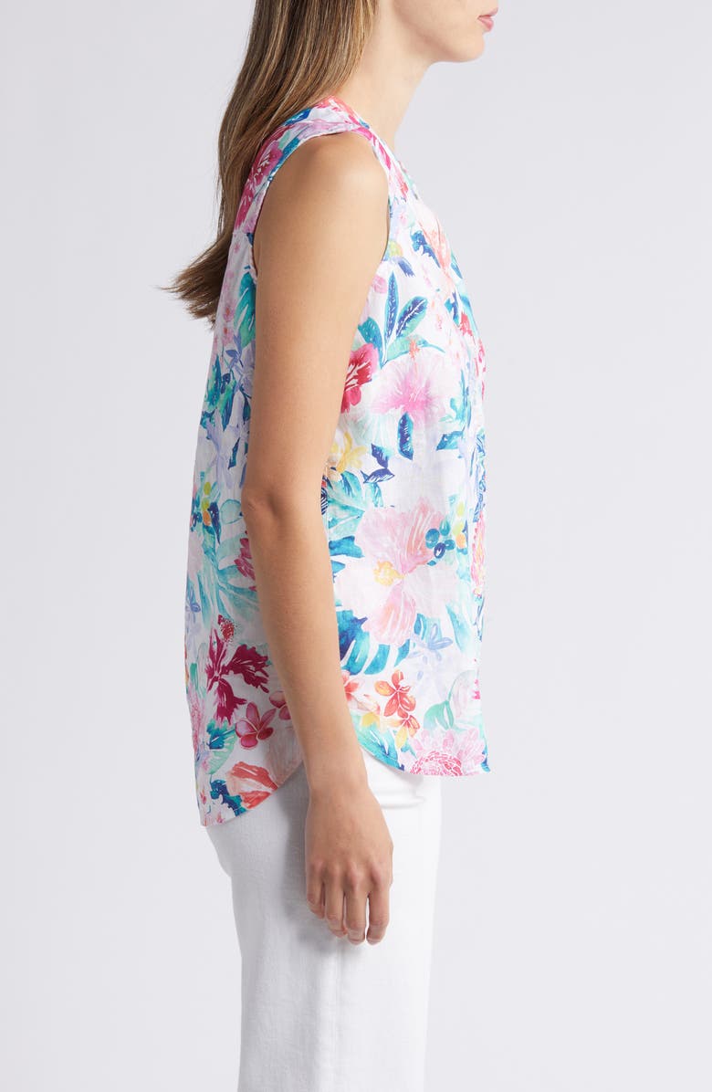 Tommy Bahama Perfectly Paradise Floral Sleeveless Linen Button-Up Shirt, Alternate, color, White