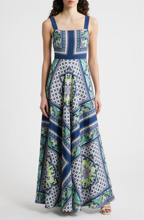 Scarf Print Sleeveless Maxi Dress