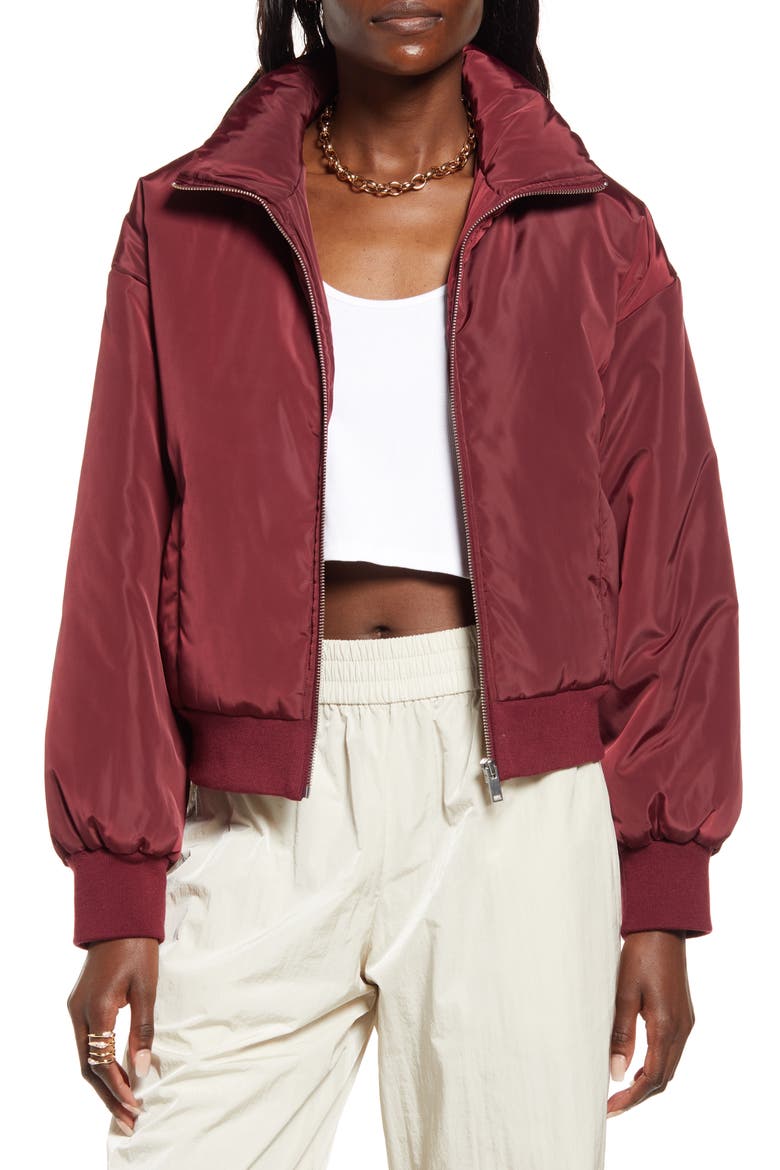 Crop Bomber Jacket, Main, color, BURGUNDY TANNIN