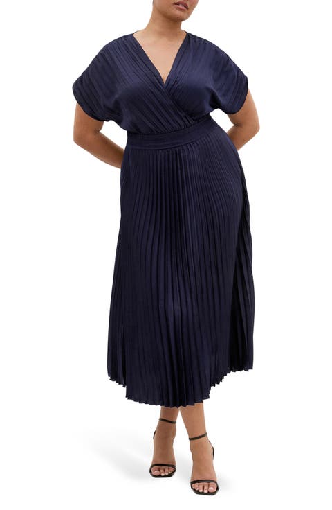 Elia Faux Wrap Pleated Dress