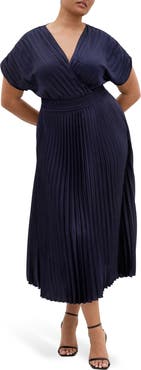 City Chic Elia Faux Wrap Pleated Dress