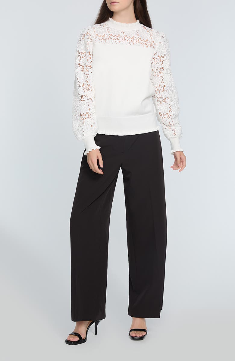 Elie Tahari The Felicity Floral Lace Detail Sweater, Alternate, color, Sky White