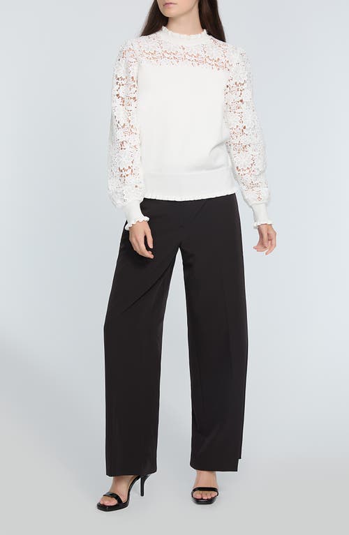 Shop Elie Tahari The Felicity Floral Lace Detail Sweater In Sky White