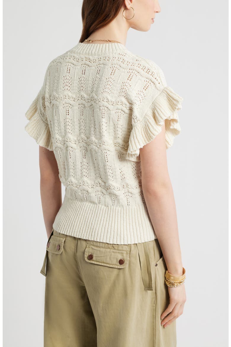 Flutter Sleeve Cotton Pointelle & Rib Sweater, Alternate, color, IVORY DOVE