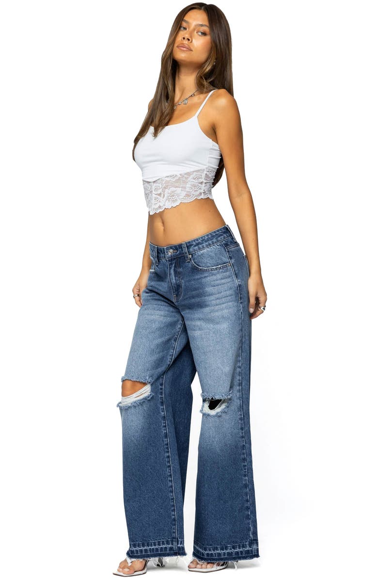 EDIKTED Xenia Ripped Low Rise Wide Leg Jeans, Alternate, color, Blue