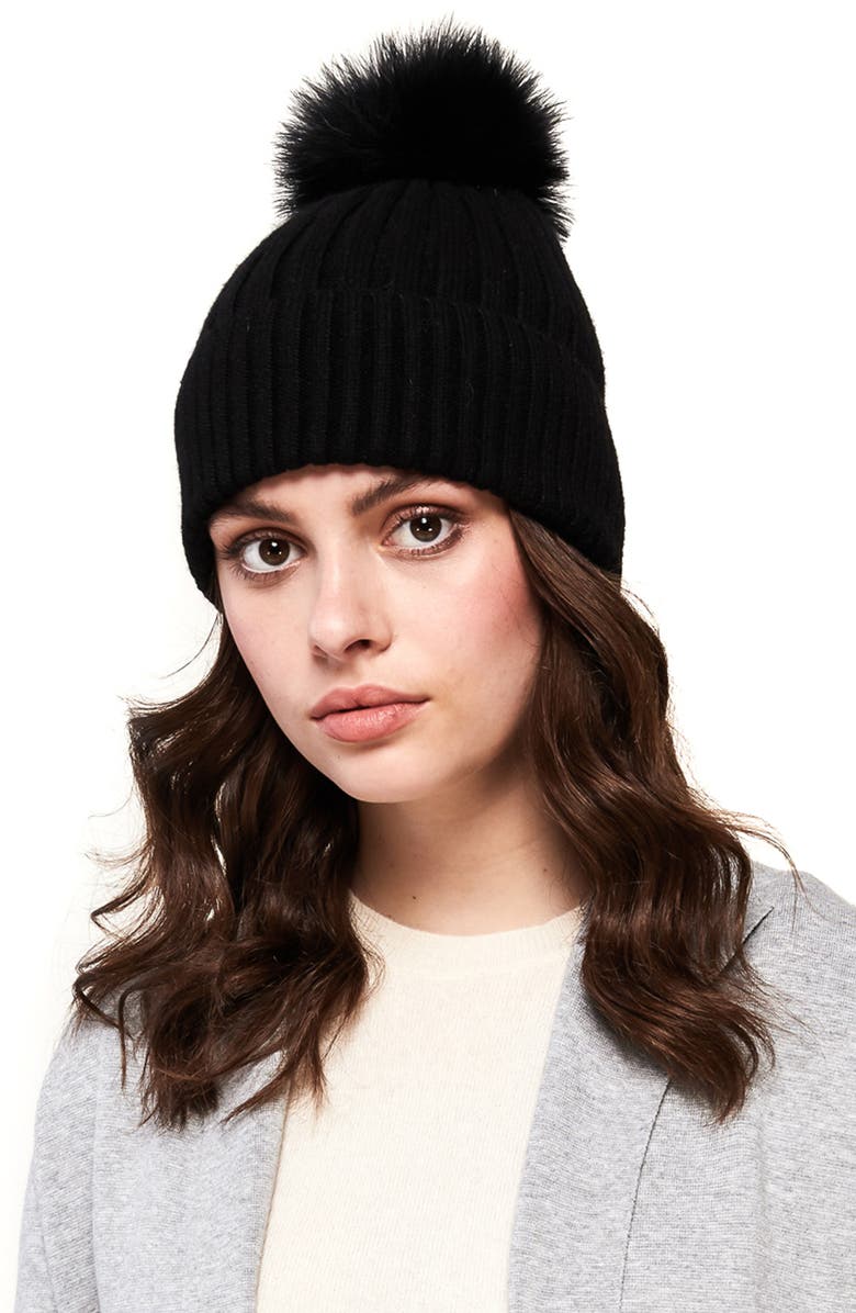 Soia & Kyo Ribbed Beanie with Feather Pom, Alternate, color, 