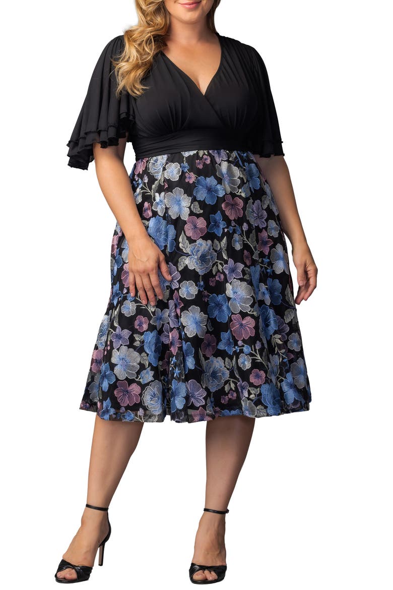 Lillian Embroidered Flutter Sleeve Cocktail Dress, Main, color, FLORAL FROLIC
