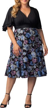 Kiyonna Lillian Embroidered Flutter Sleeve Cocktail Dress