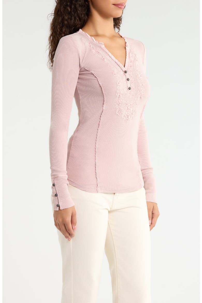 Floral Appliqué Cotton Henley Top, Alternate, color, PINK OVERDYE