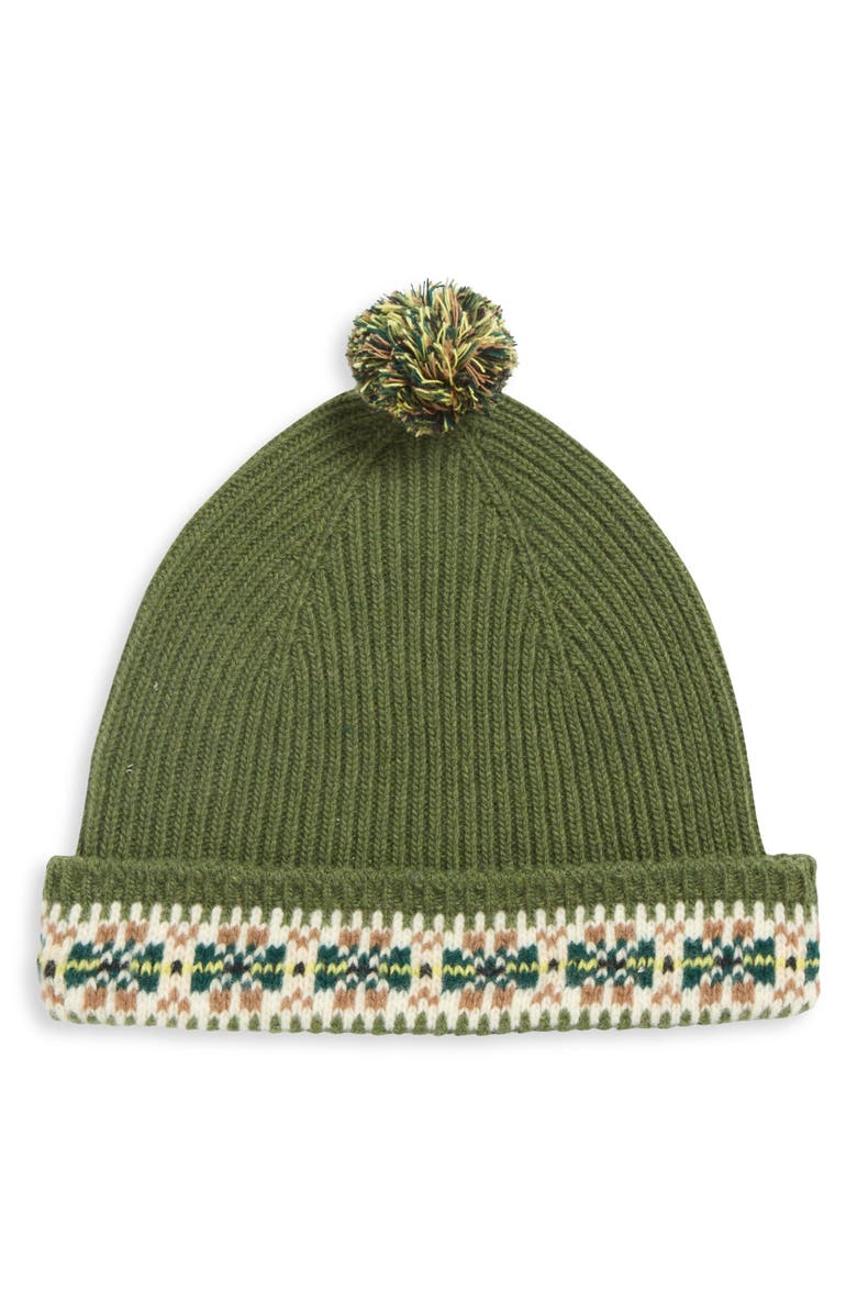 Bode Moritz Virgin Wool Pompom Beanie, Main, color, Green Multi