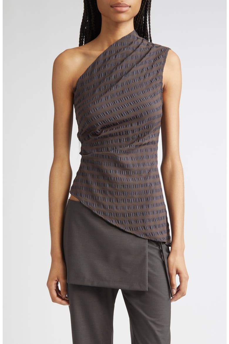 Win Asymmetric Gingham Seersucker One-Shoulder Top, Main, color, LILAC