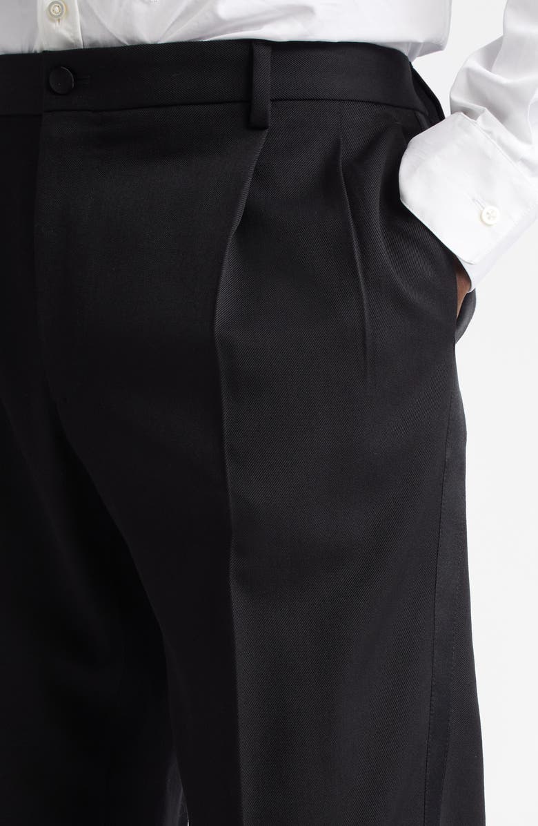 Dolce&Gabbana Classic Wool Blend Gabardine Tuxedo Pants, Alternate, color, N0000 Nero