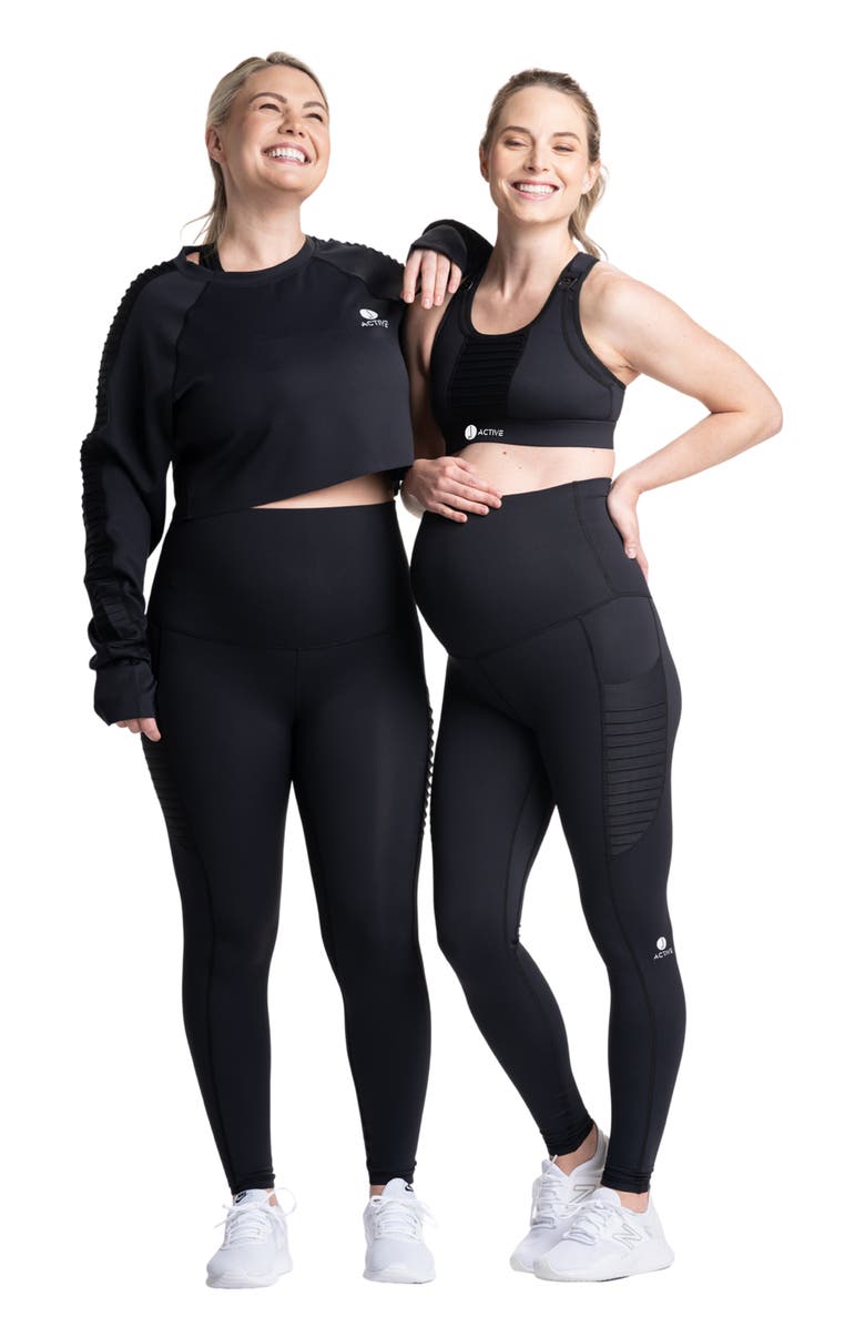 Preggo Leggings Kahina Active Crop Long Sleeve Maternity Top, Alternate, color, Black