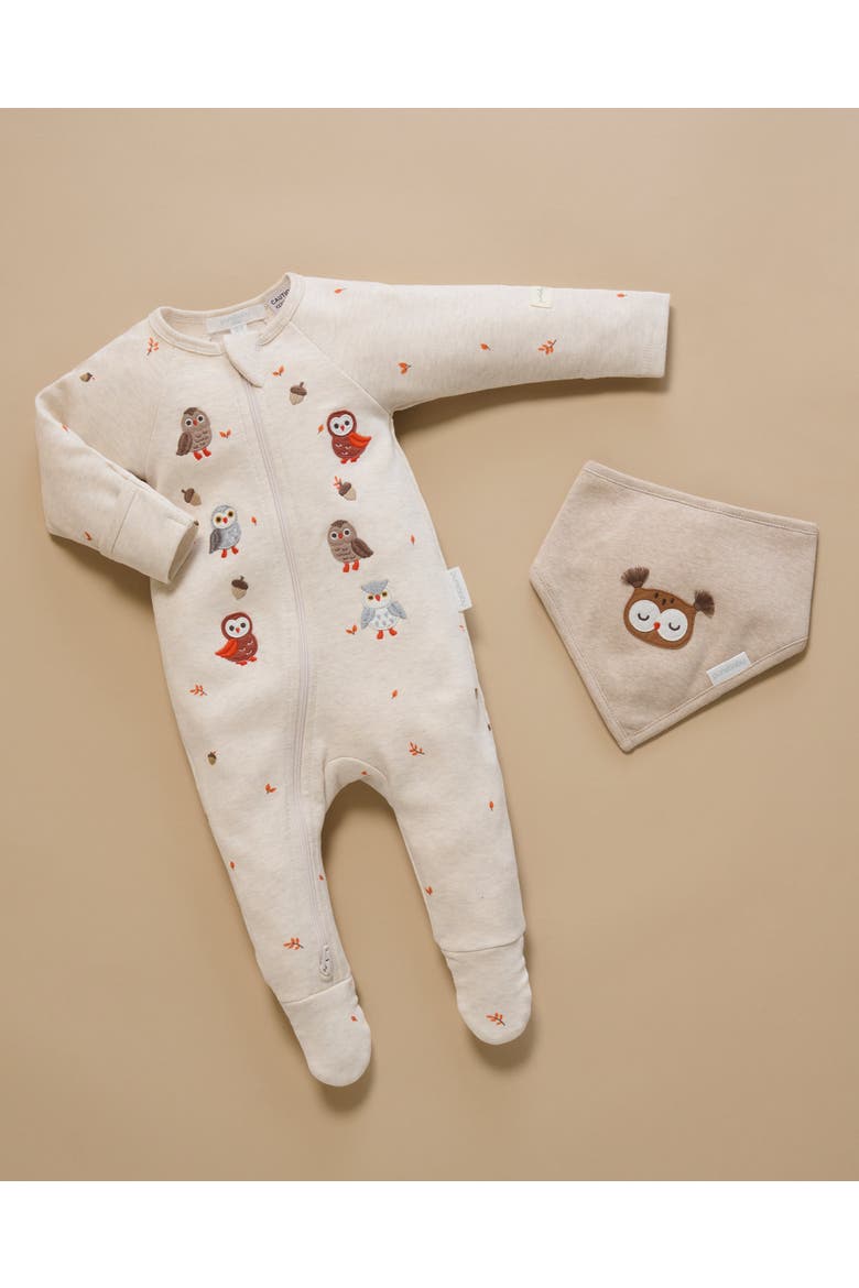 Thick Zip Footie & Bib Set Unisex, Alternate, color, Oak Leaf Print