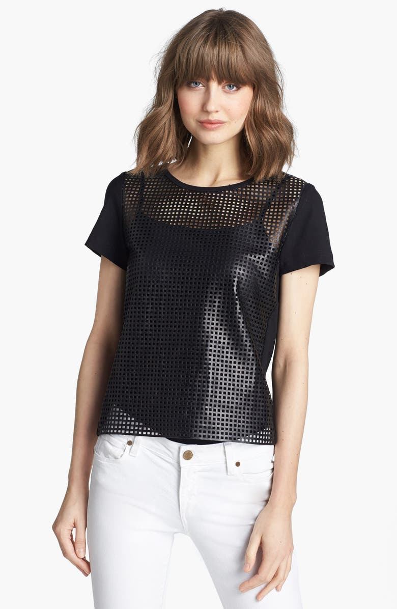 Trouvé Perforated Leather Tee, Main, color,