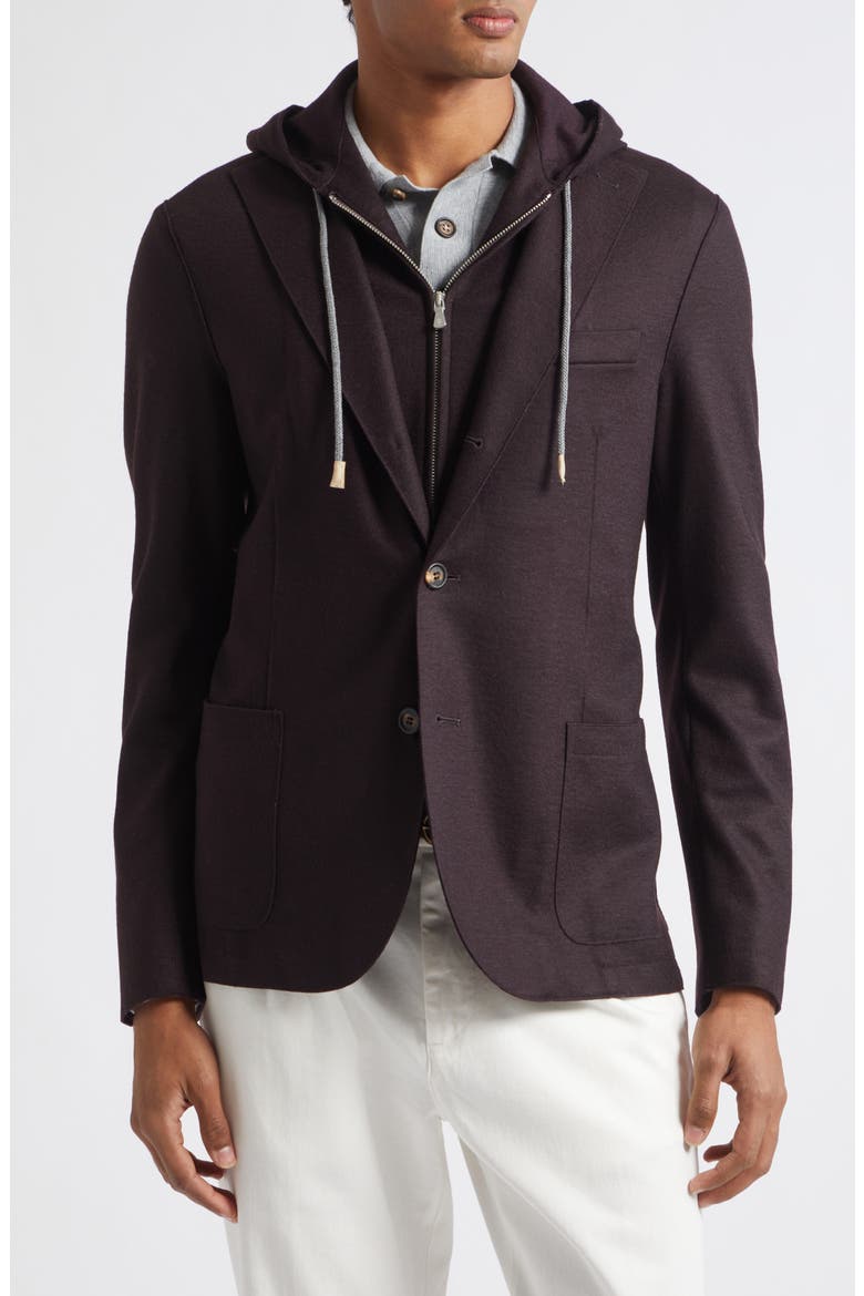 Single Breasted Jacket with Hood, Main, color, 10 BURGUNDY