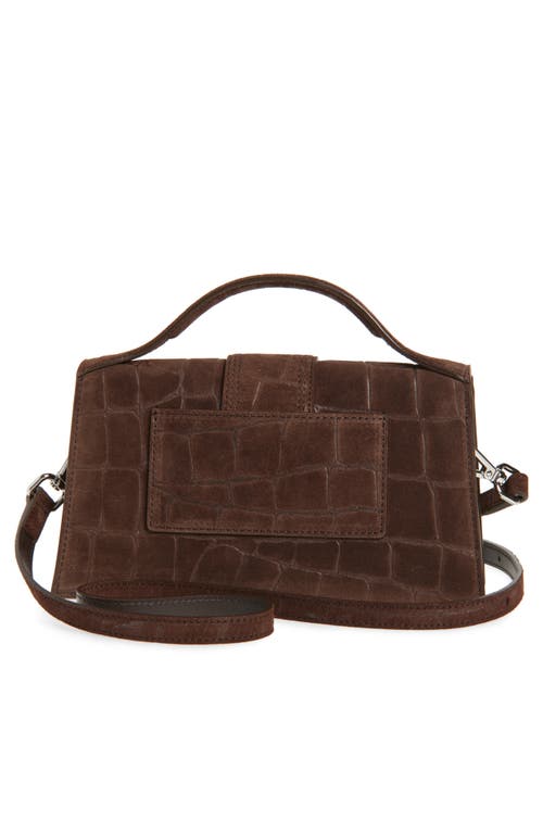 Jacquemus Le Grand Bambino Croc Embossed Suede Crossbody Bag In Dark Brown 880